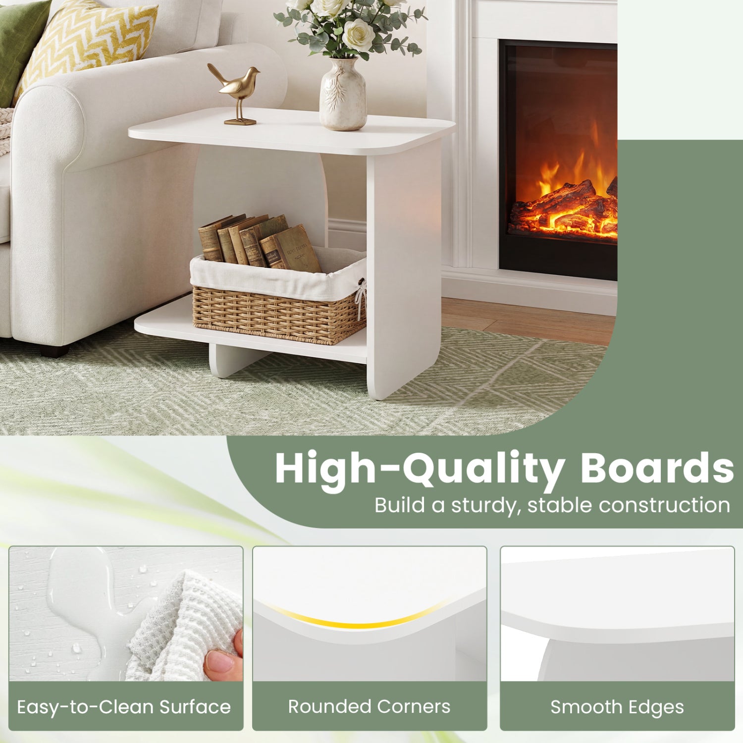 2-Tier End Table Set With Storage Shelf, White End & Side Tables at Gallery Canada