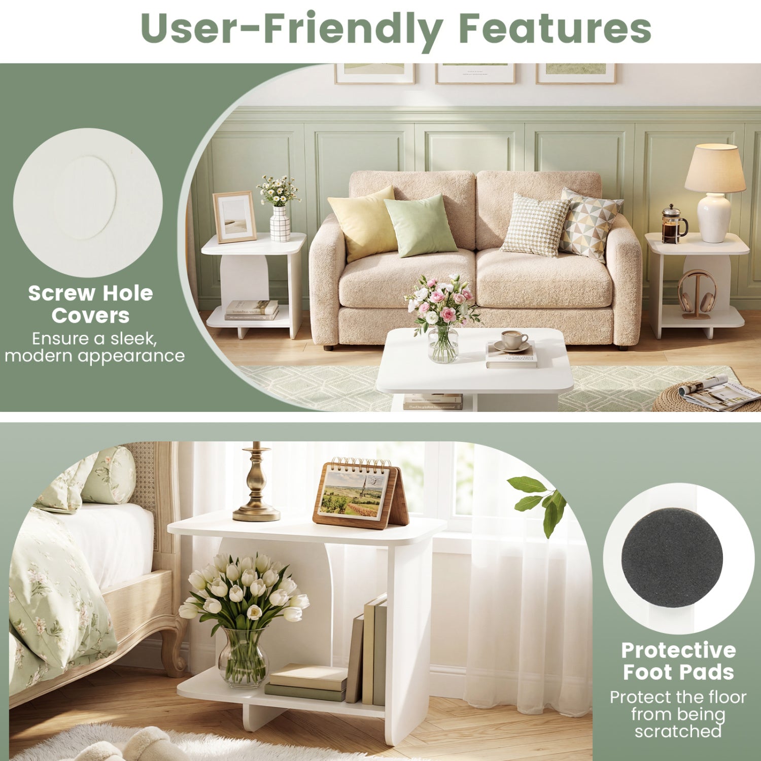 2-Tier End Table Set With Storage Shelf, White End & Side Tables at Gallery Canada