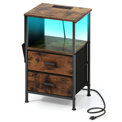 Charging Station End Table, 1 Nightstand With 2 Folding Fabric Drawers Nightstands Options at Gallery Canada