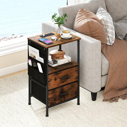 Charging Station End Table, 1 Nightstand With 2 Folding Fabric Drawers Nightstands at Gallery Canada