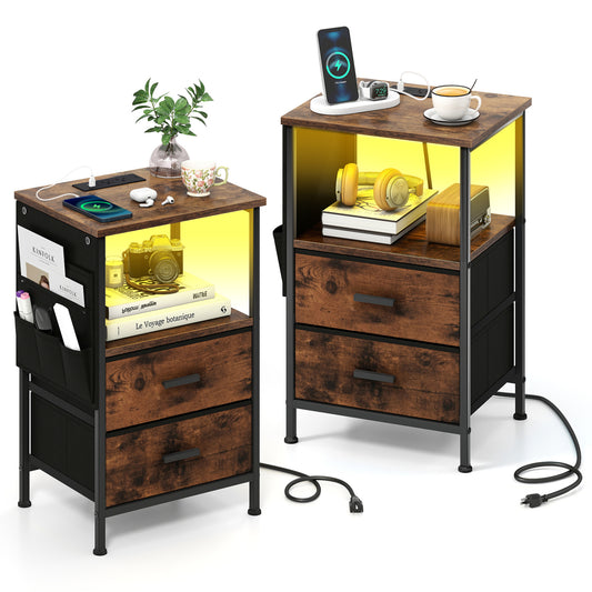 End Table With Charging Station, Set Of 2 Nightstands, 2 Folding Fabric Drawers Nightstands Options at Gallery Canada
