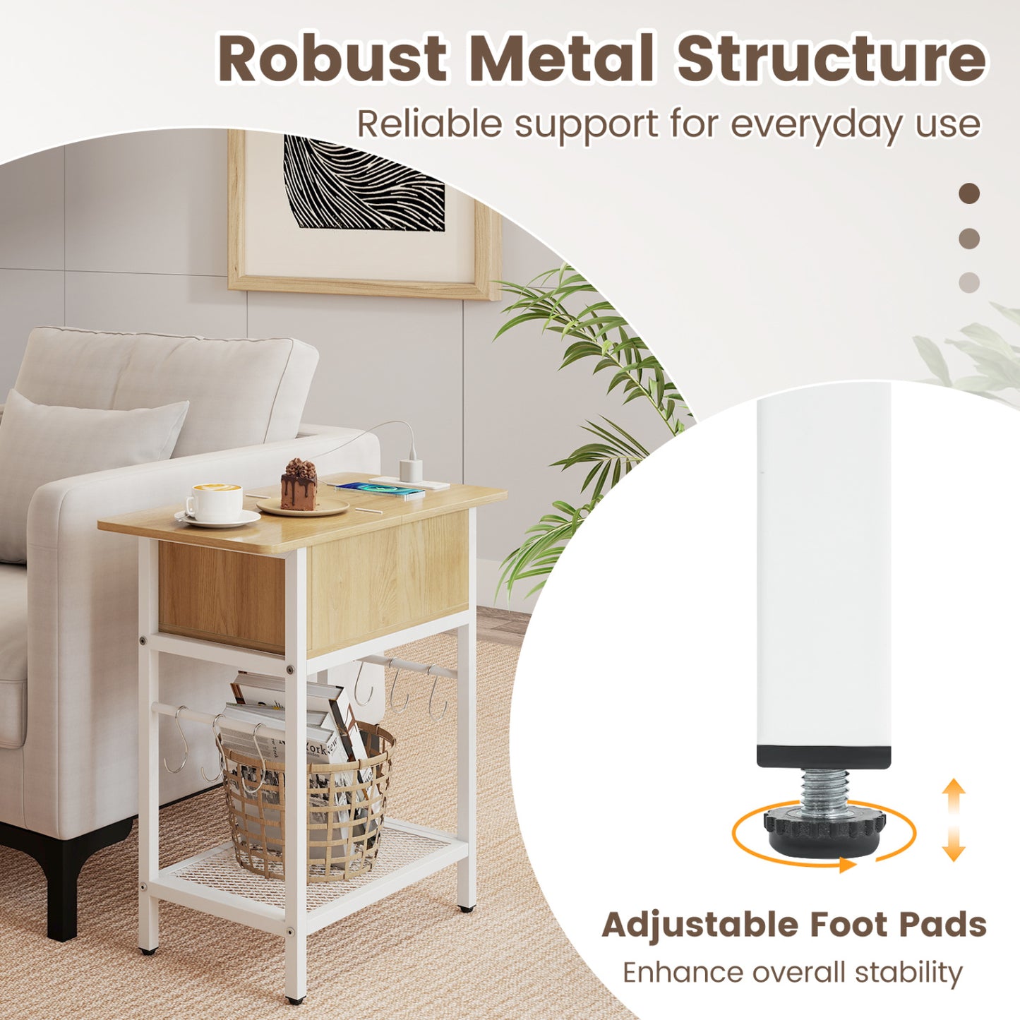 End Table With Charging Station, USB Ports, Flip Top, Natural End & Side Tables at Gallery Canada
