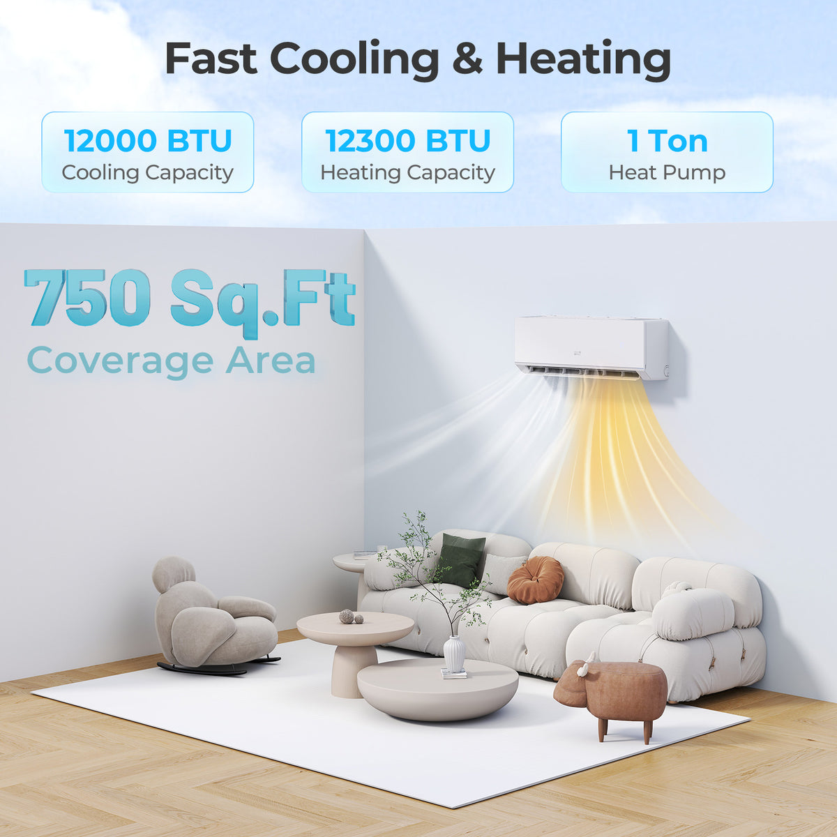 12000 BTU 24 SEER2 Mini Split Heat Pump, Heating At -25℃, White Mini Split Air Conditioners at Gallery Canada
