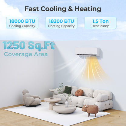 18000 BTU 25 SEER2 Mini Split Heat Pump, -25℃ Heating, White Mini Split Air Conditioners at Gallery Canada
