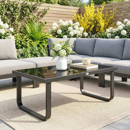 Outdoor Patio Coffee Table, Rectangle Metal Side Table, Tempered Glass Tabletop Patio Side Tables at Gallery Canada