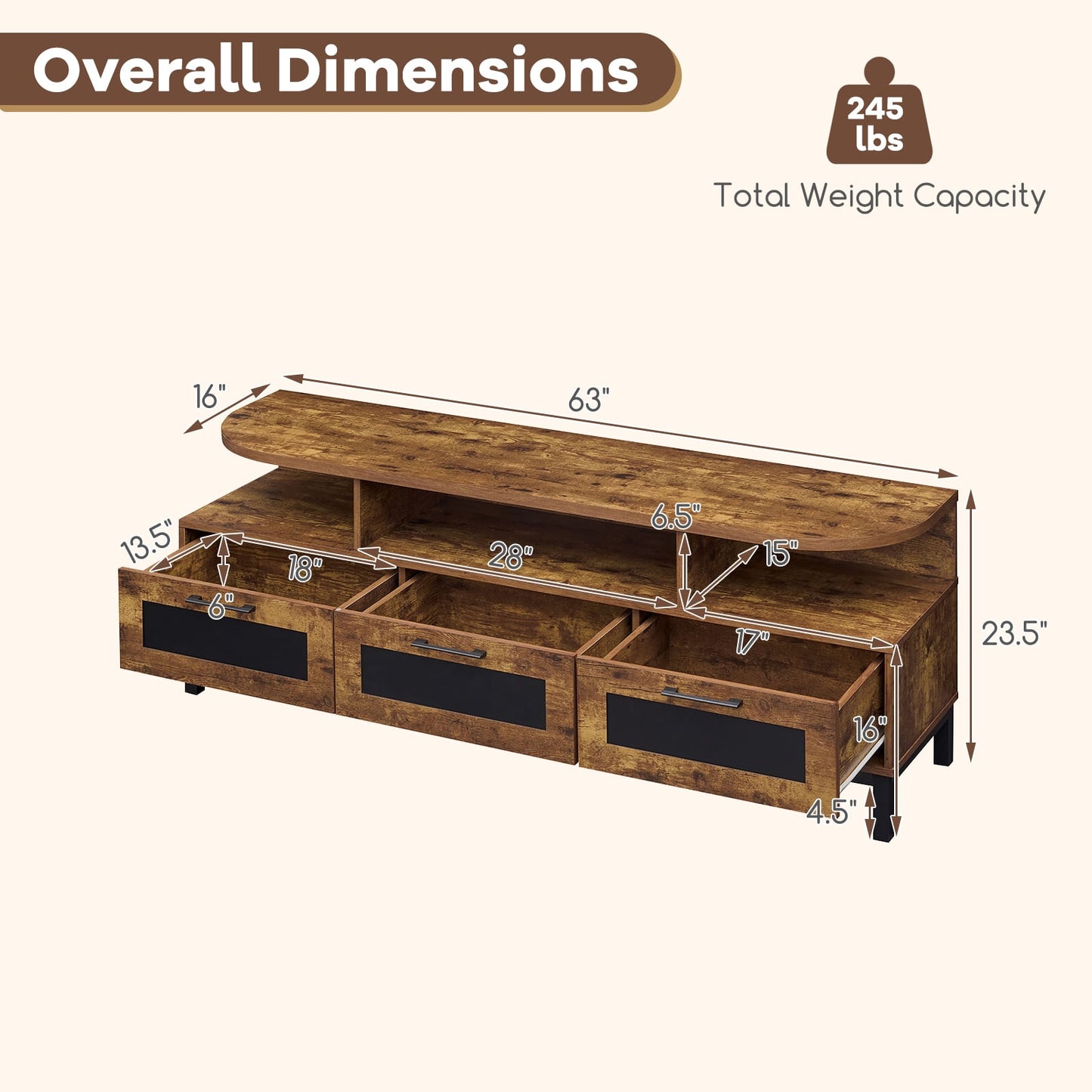 Entertainment Center, 3 Storage Drawers, Open Shelves, Brown Entertainment Centers & TV Stands at Gallery Canada