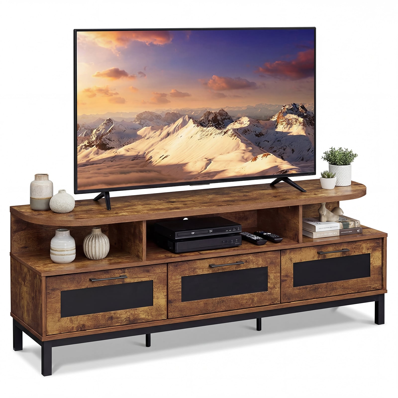 Entertainment Center, 3 Storage Drawers, Open Shelves, Brown Entertainment Centers & TV Stands at Gallery Canada