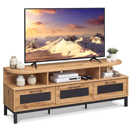 Entertainment Center, 3 Storage Drawers, Open Shelves, Natural Entertainment Centers & TV Stands Natural at Gallery Canada
