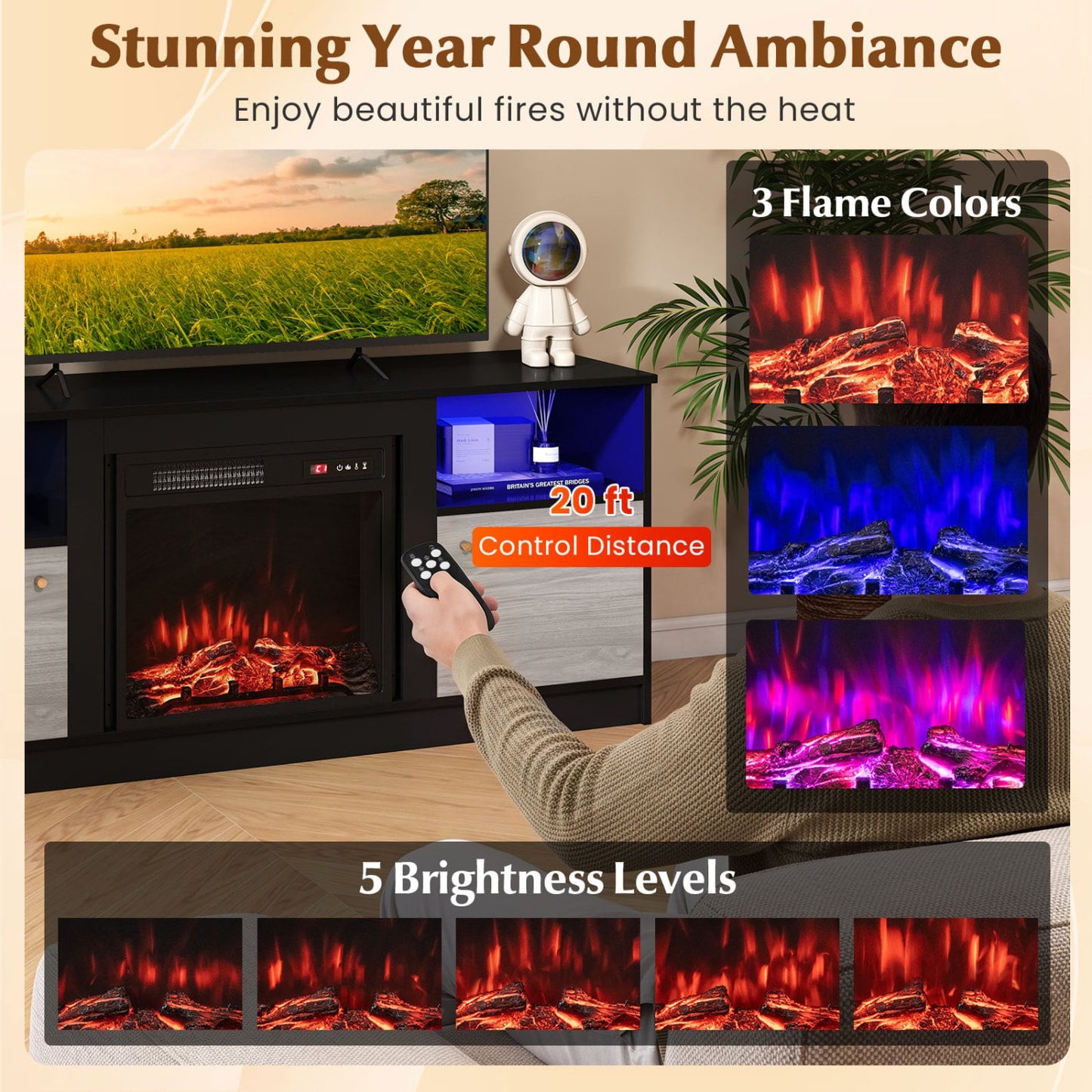 Entertainment Center for 65" TVs, Multicolor