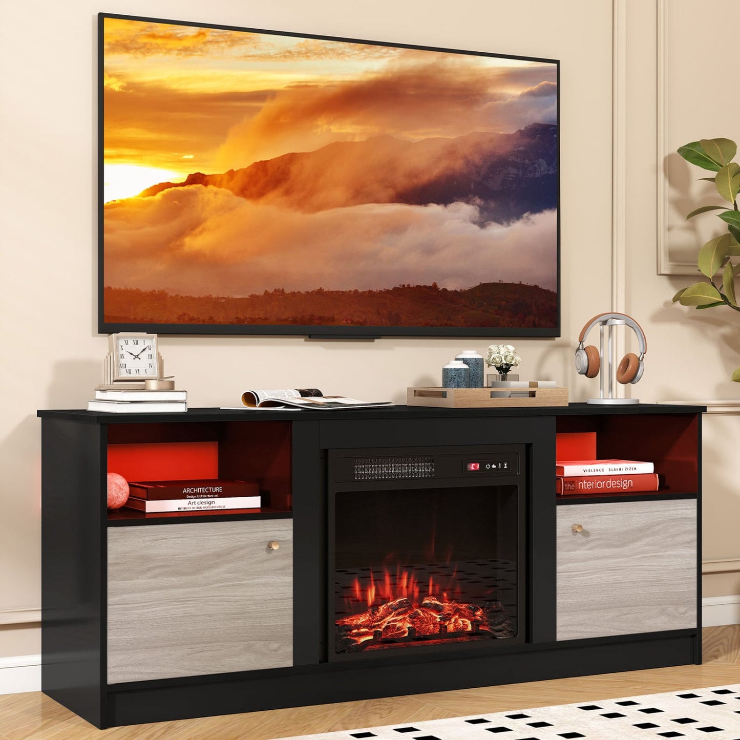 Entertainment Center for 65" TVs, Multicolor