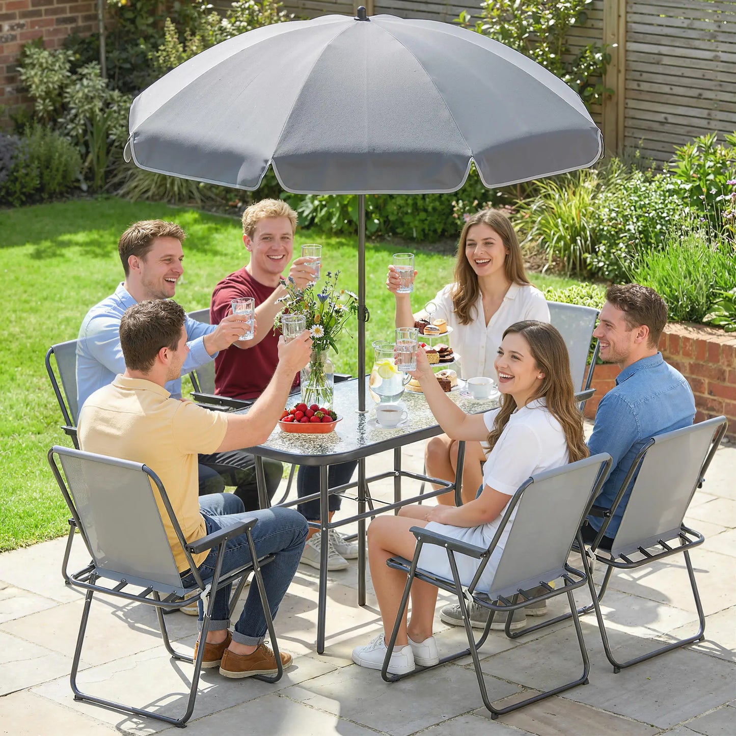8 Piece Patio Table And Chairs Set, Tempered Glass Tabletop, Grey Outdoor Dining Sets at Gallery Canada