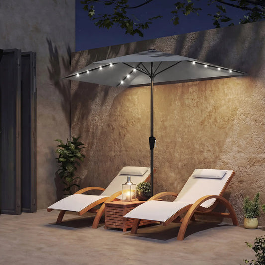 Half Patio Umbrella With Solar LED Lights, 9ft, Dark Grey Half Round Umbrellas Dark Grey at Gallery Canada
