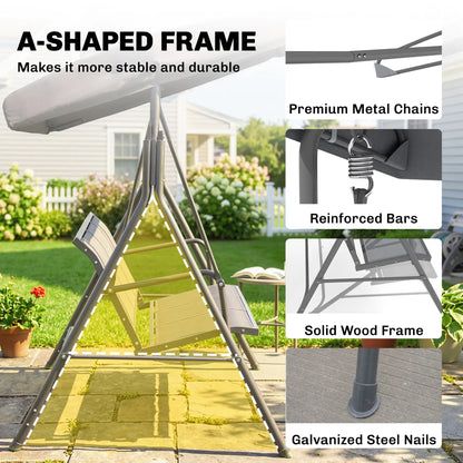 3-Seater Swing Chair, A-Frame Garden Hammock, Adjustable Canopy, Grey Patio Swings with Stand at Gallery Canada
