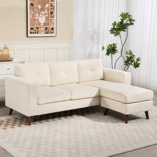 Sectional Sofa with Changeable Chaise, 3 Seat L-Shaped, Cream White