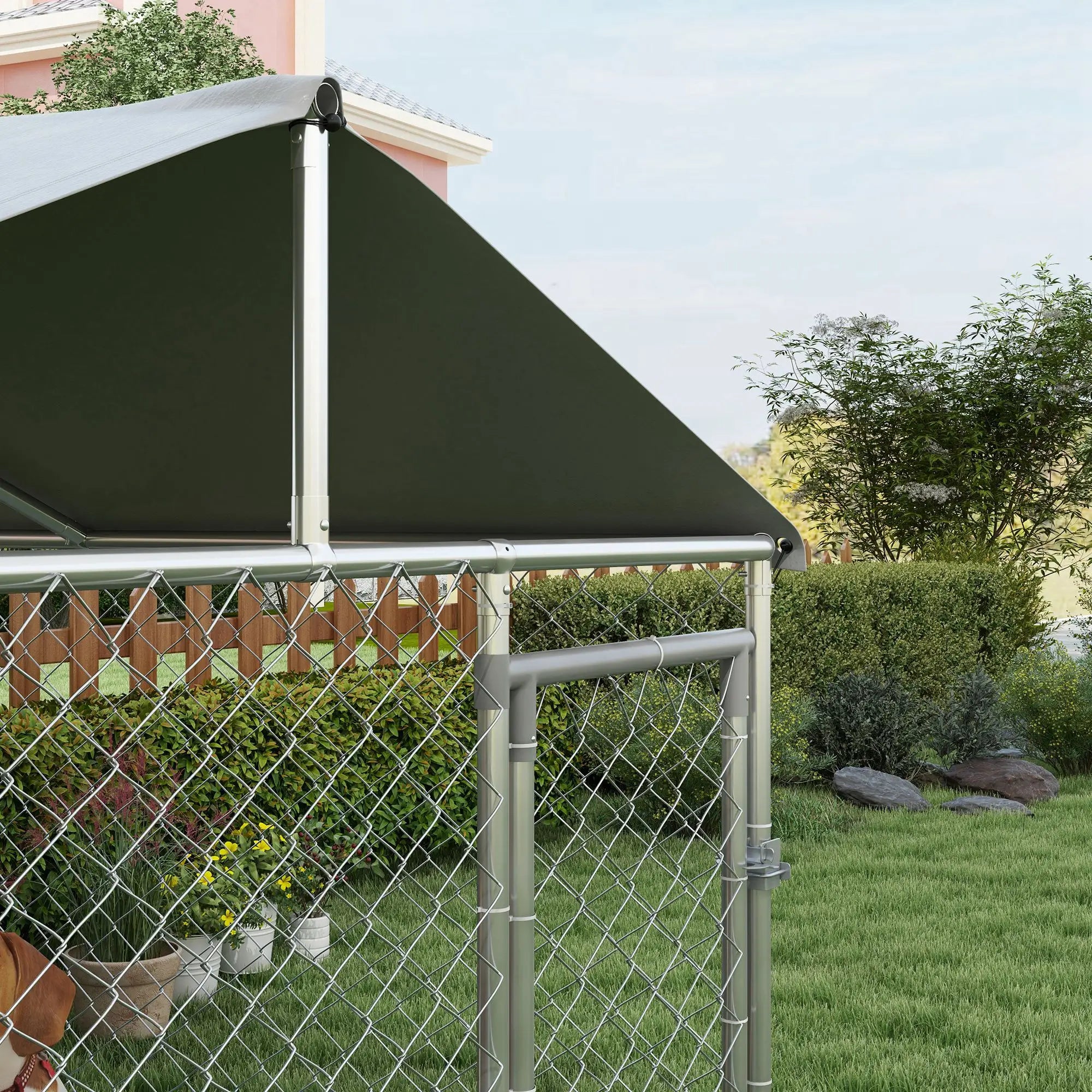 6.6' x 6.6' x 4.9' Outdoor Dog Kennel, Heavy Duty Galvanized Steel, UV-Resistant Roof, Silver Houses, Kennels & Pens at Gallery Canada