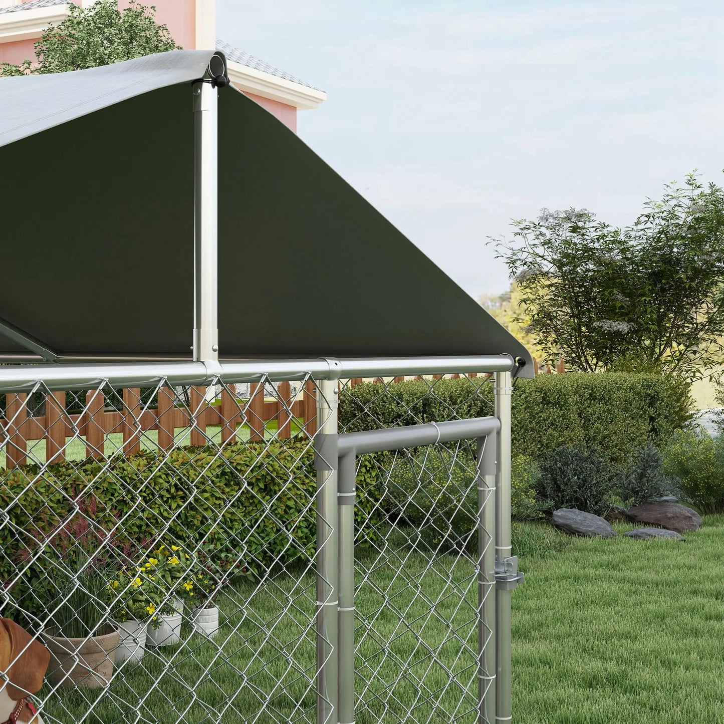 6.6' x 6.6' x 4.9' Outdoor Dog Kennel, Heavy Duty Galvanized Steel, UV-Resistant Roof, Silver Houses, Kennels & Pens at Gallery Canada