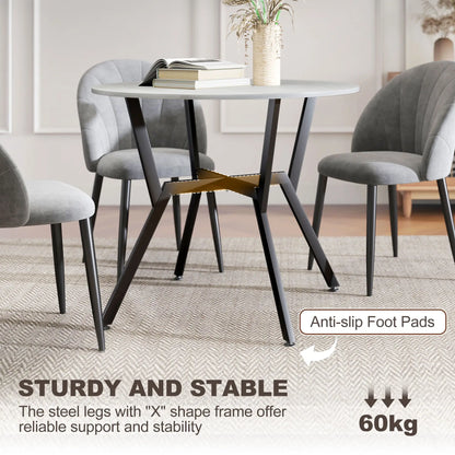 35" Round Dining Table, Steel Frame, Small Kitchen Table, Grey