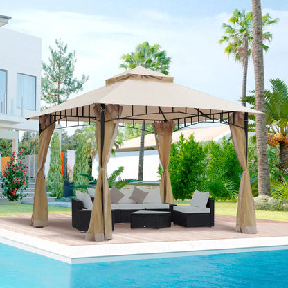 10' x 10' Double Tier Garden Gazebo, Water-Resistant, Anti-UV, Beige Gazebos at Gallery Canada
