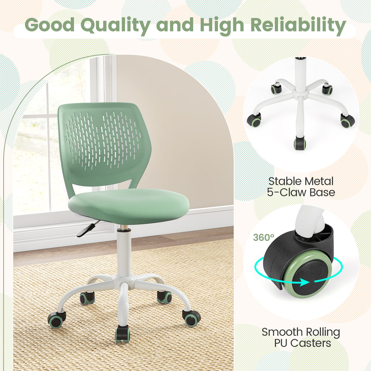 Adjustable Height Ergonomic Children Study Chair, Green Kids Chairs & Seating at Gallery Canada
