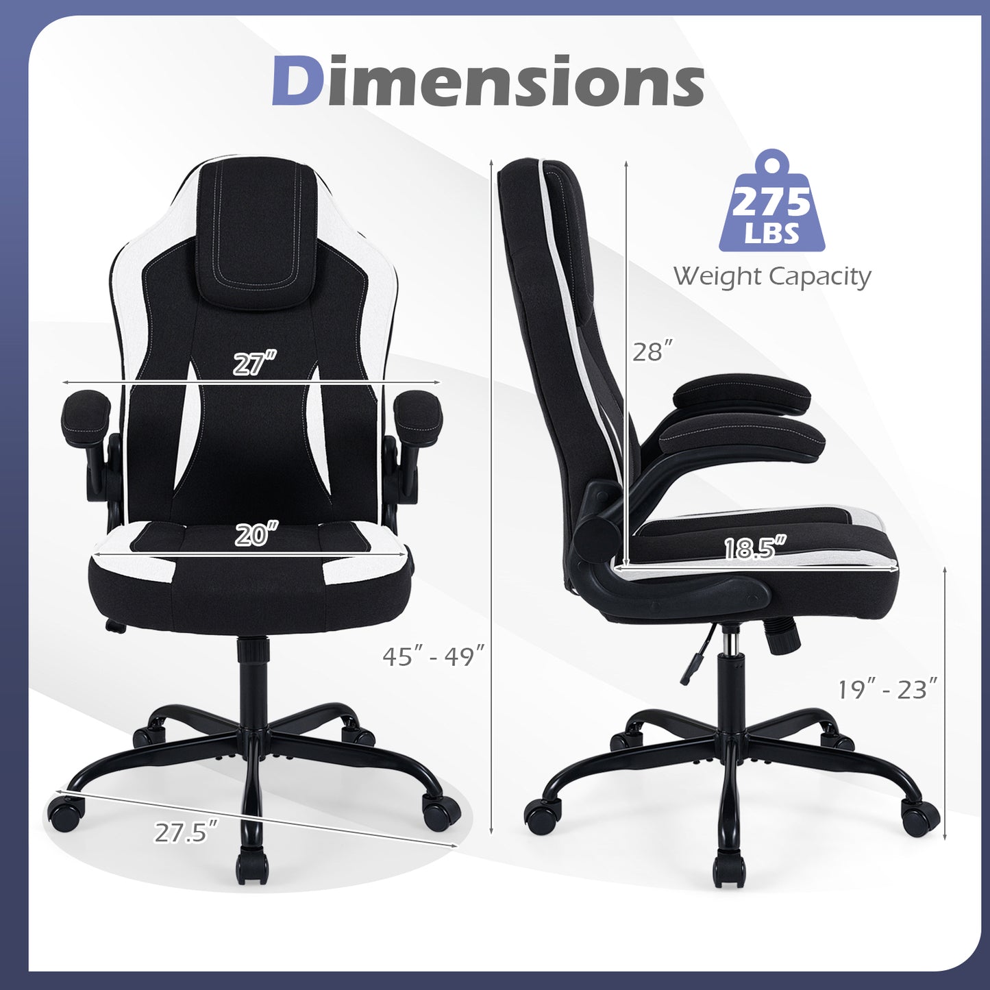 Ergonomic Computer Office Chair with 90° Flip-up Armrests, Black Ergonomic Chairs at Gallery Canada