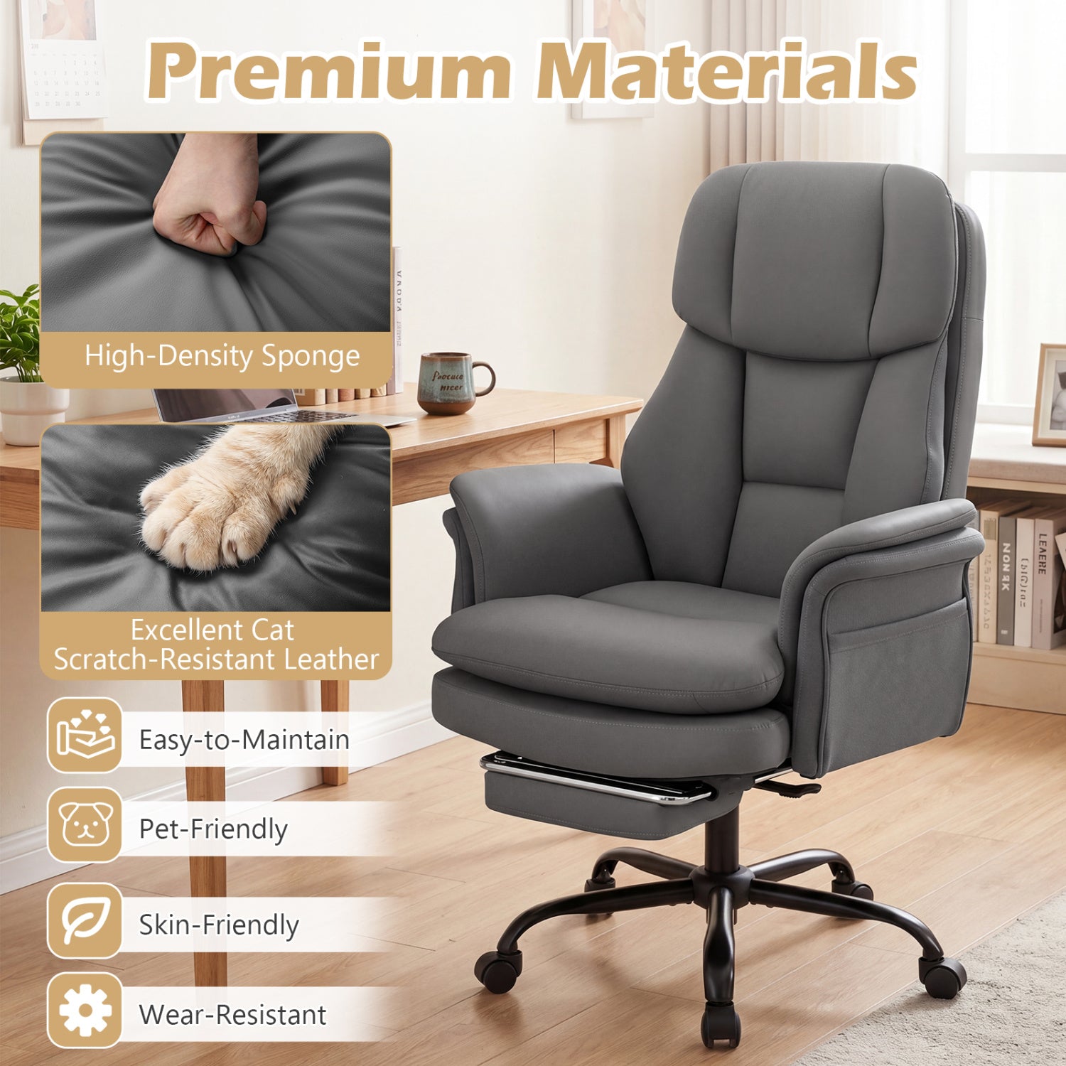 Ergonomic Cross Legged Office Chair with Retractable Footrest, Gray Big and Tall Chairs at Gallery Canada