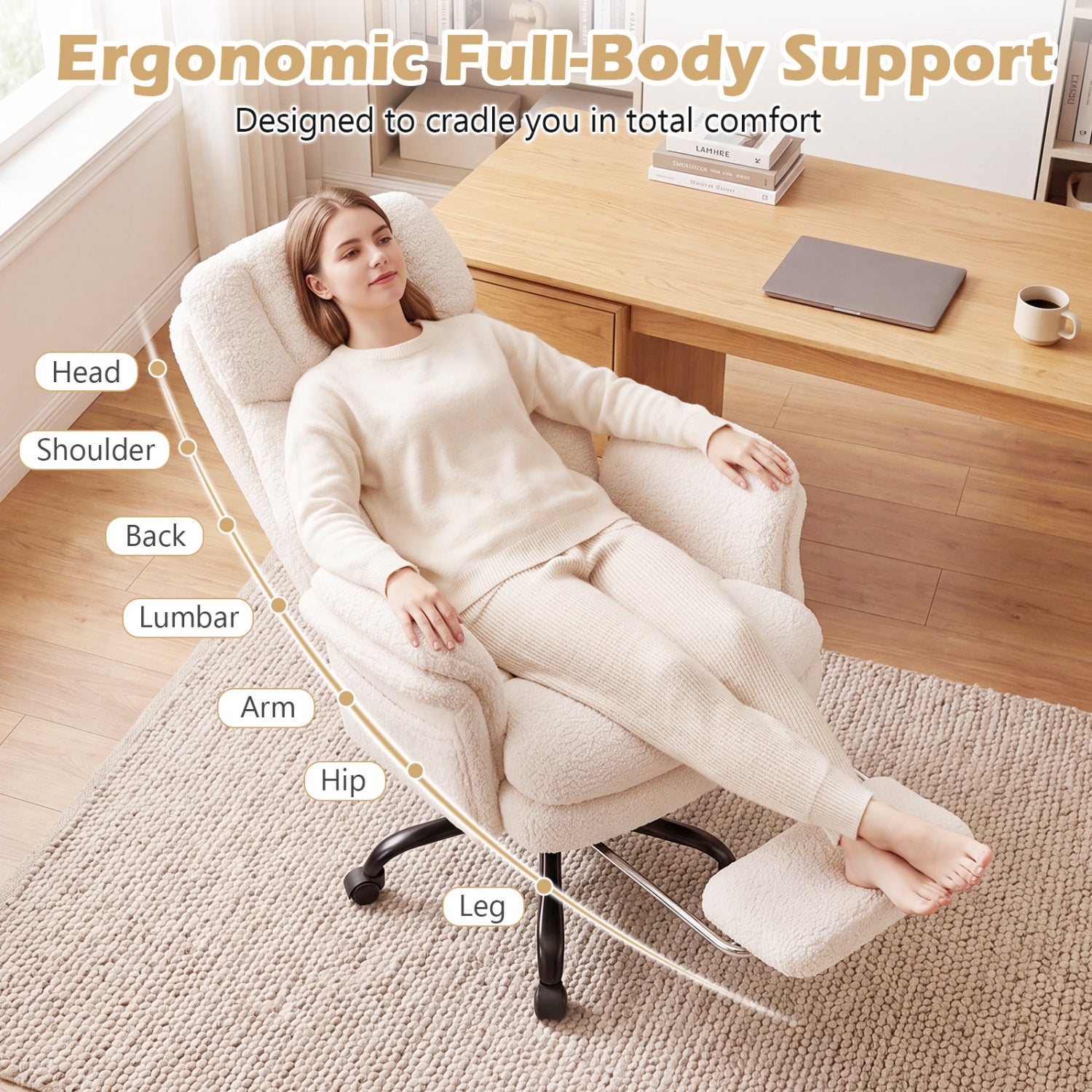 Ergonomic Cross Legged Office Chair, White Big and Tall Chairs at Gallery Canada