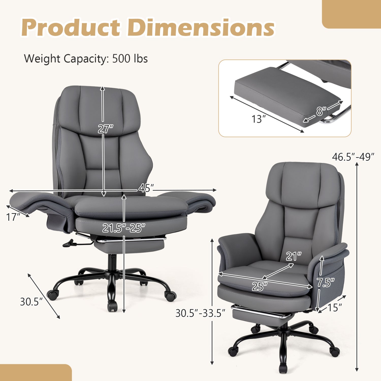 Ergonomic Cross Legged Office Chair with Retractable Footrest, Gray Big and Tall Chairs at Gallery Canada