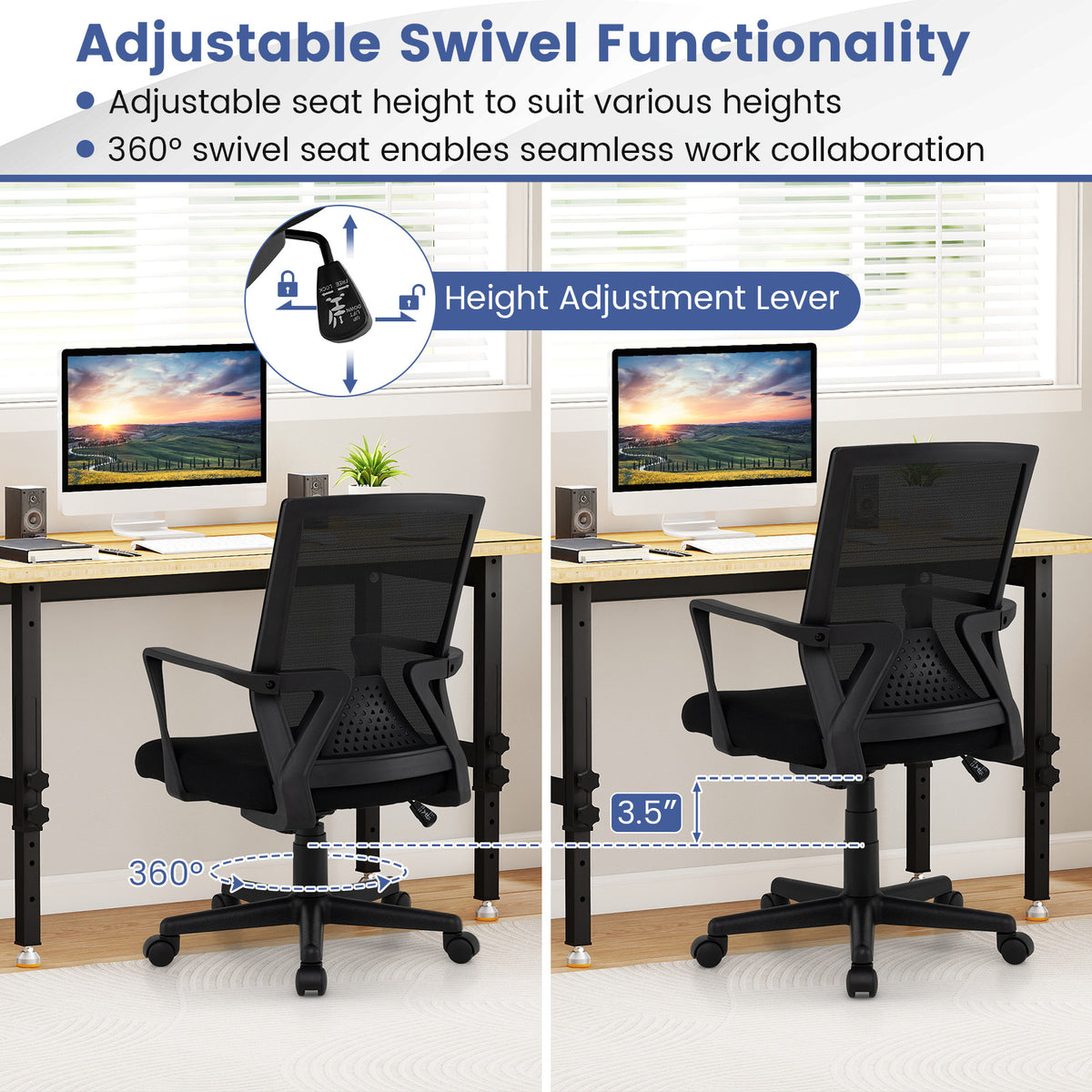 Ergonomic Desk Chair With Lumbar Support, Rocking Function, Black Mesh Chairs at Gallery Canada