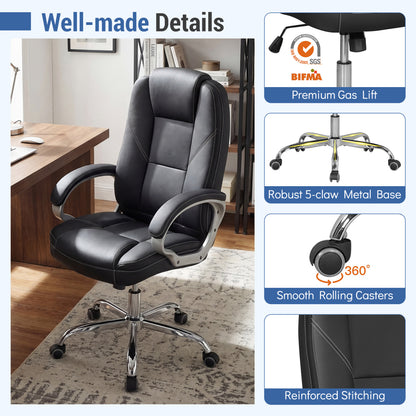 Ergonomic Leather Office Chair, Padded Armrests, Rocking Backrest, Black Ergonomic Chairs at Gallery Canada