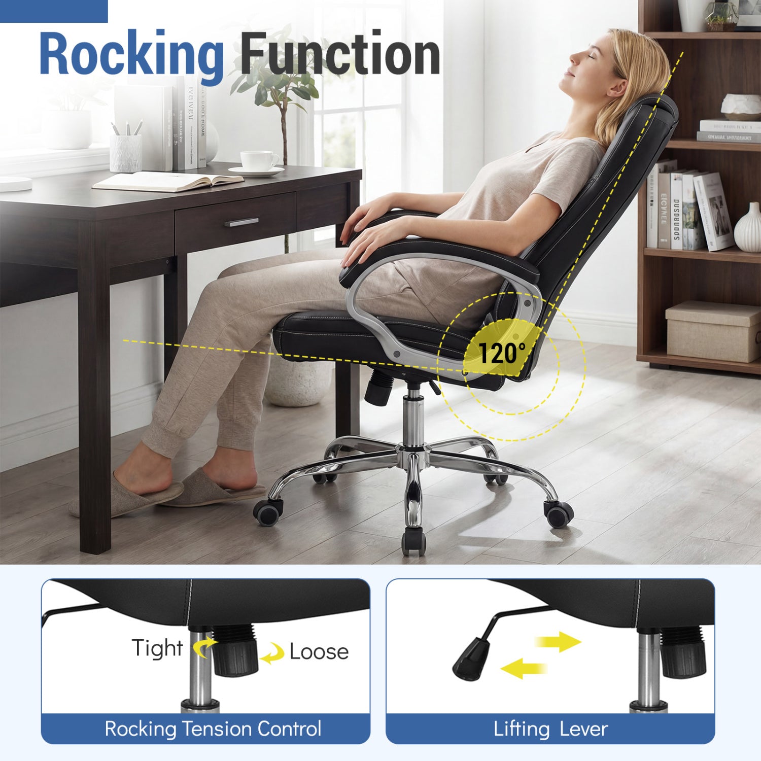 Ergonomic Leather Office Chair, Padded Armrests, Rocking Backrest, Black Ergonomic Chairs at Gallery Canada