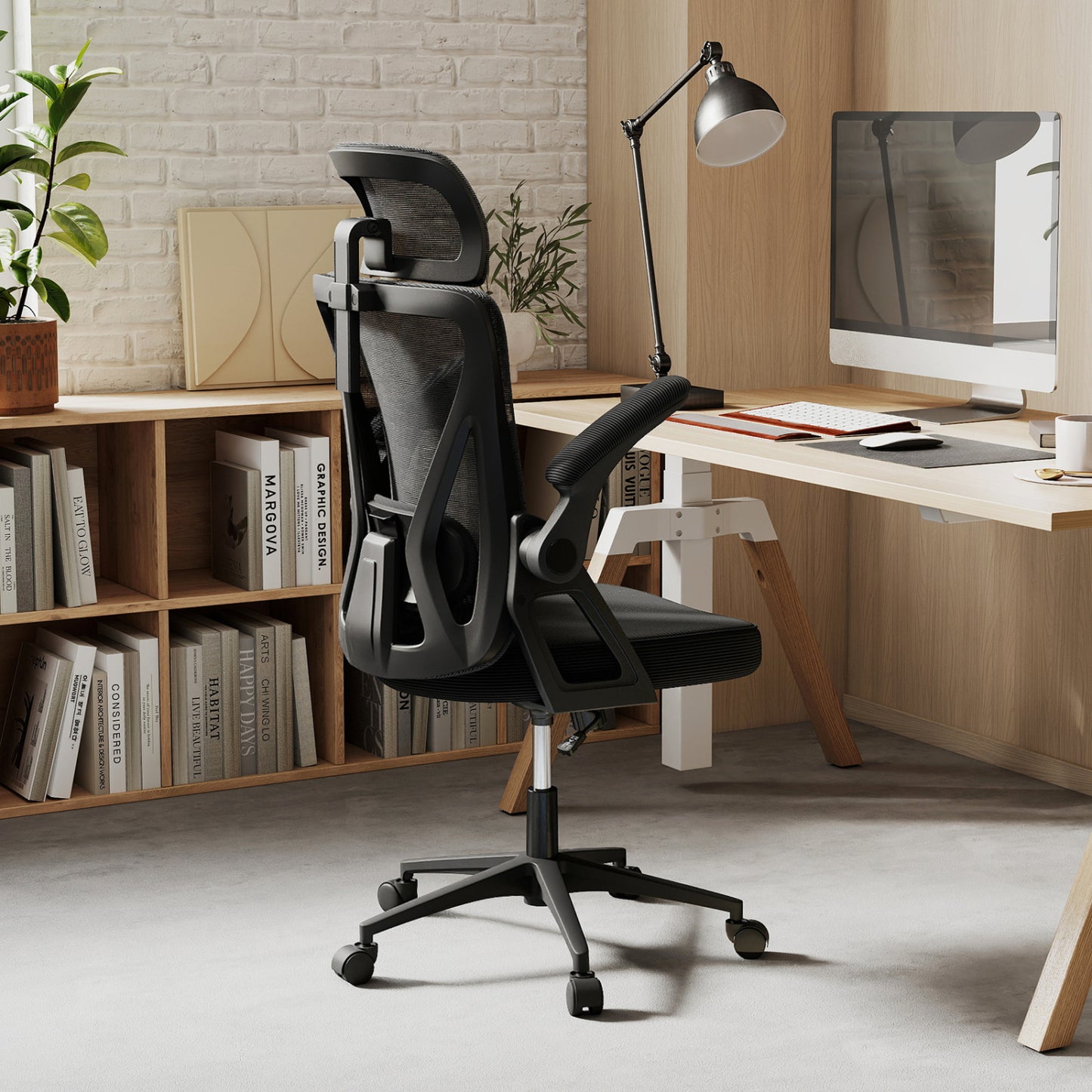 Ergonomic Mesh Office Chair, Adjustable Lumbar Support, Flip-Up Armrests, Black Ergonomic Chairs at Gallery Canada