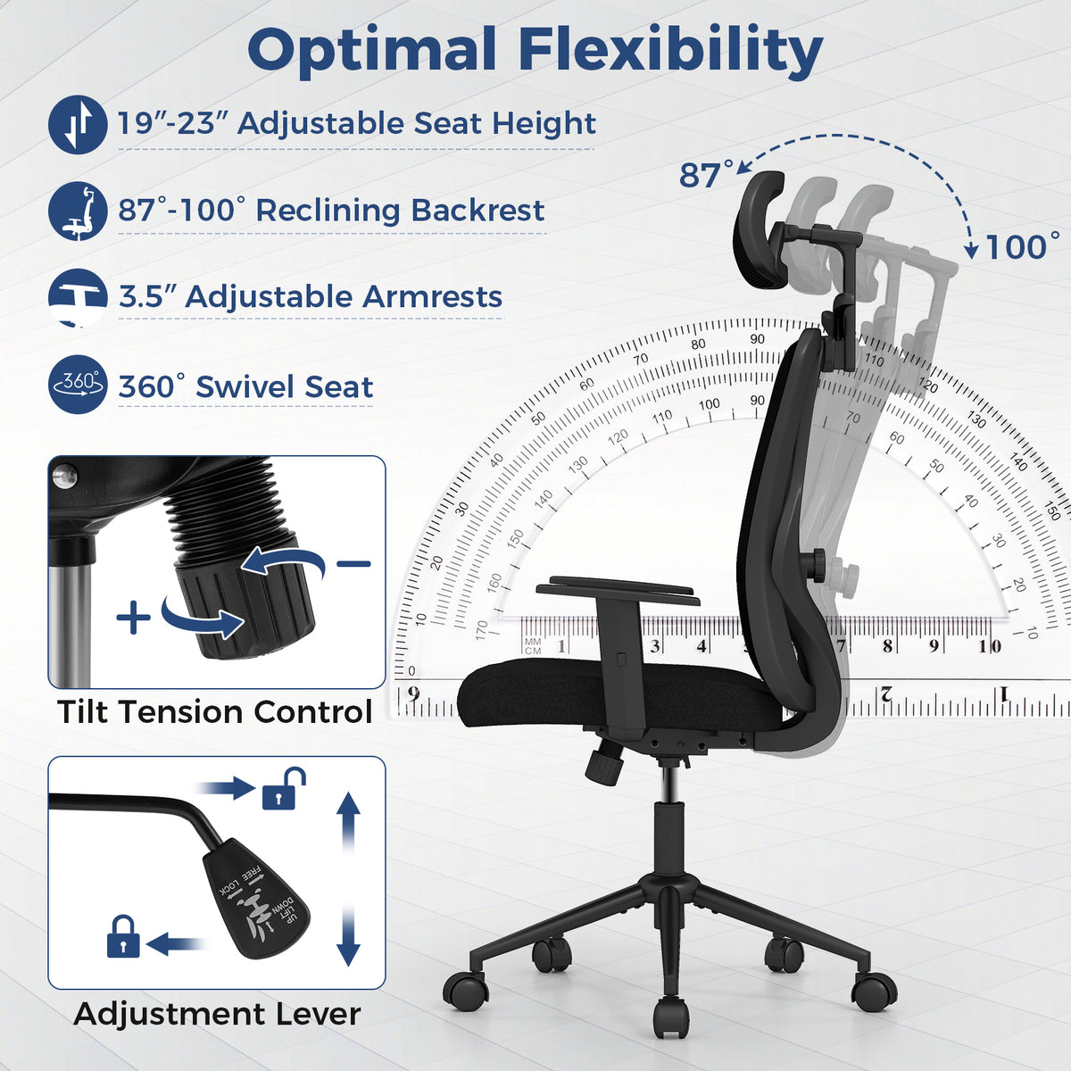 Ergonomic Office Chair, 3D Headrest, Reclining Backrest, Black Ergonomic Chairs at Gallery Canada