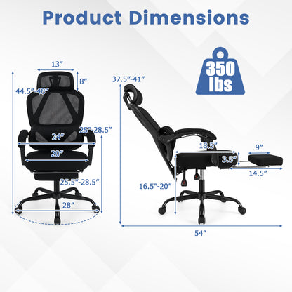 Ergonomic Office Chair High Back Mesh Desk Chair with Retractable Footrest, Black Ergonomic Chairs at Gallery Canada