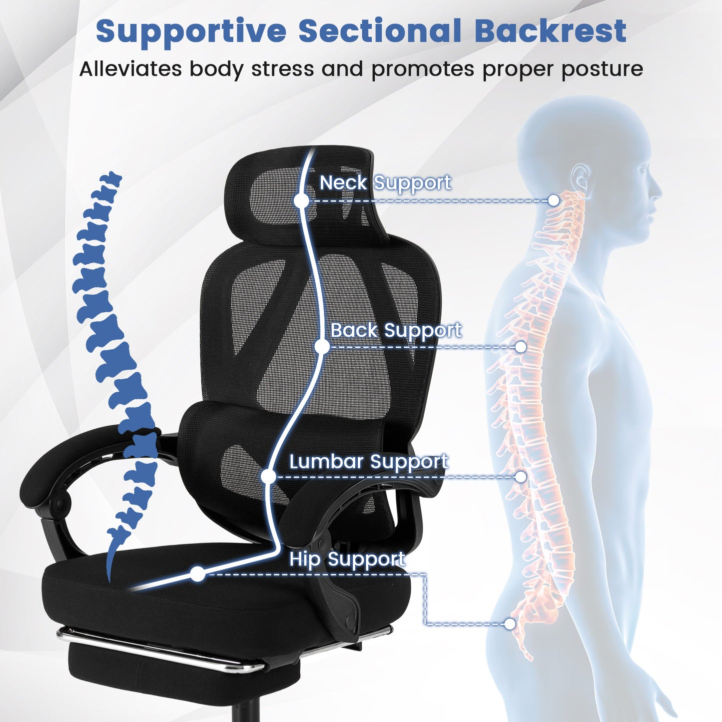 Ergonomic Office Chair High Back Mesh Desk Chair with Retractable Footrest, Black Ergonomic Chairs at Gallery Canada