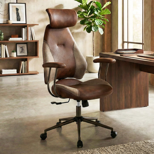 Ergonomic Office Chair Computer Desk Chair with 2D Headrest and Rocking Backrest, Brown Ergonomic Chairs Brown at Gallery Canada