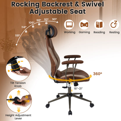 Ergonomic Office Chair Computer Desk Chair with 2D Headrest and Rocking Backrest, Brown Ergonomic Chairs at Gallery Canada