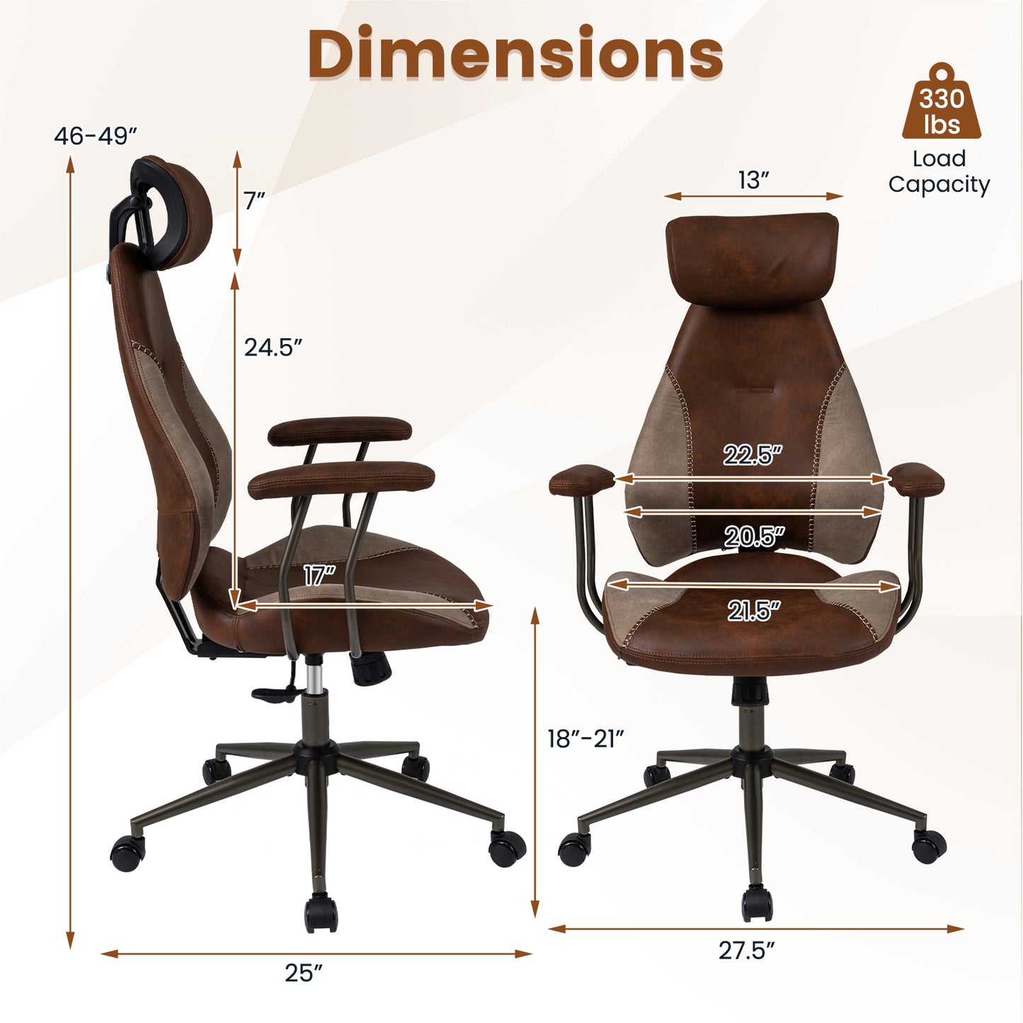 Ergonomic Office Chair Computer Desk Chair with 2D Headrest and Rocking Backrest, Brown Ergonomic Chairs at Gallery Canada