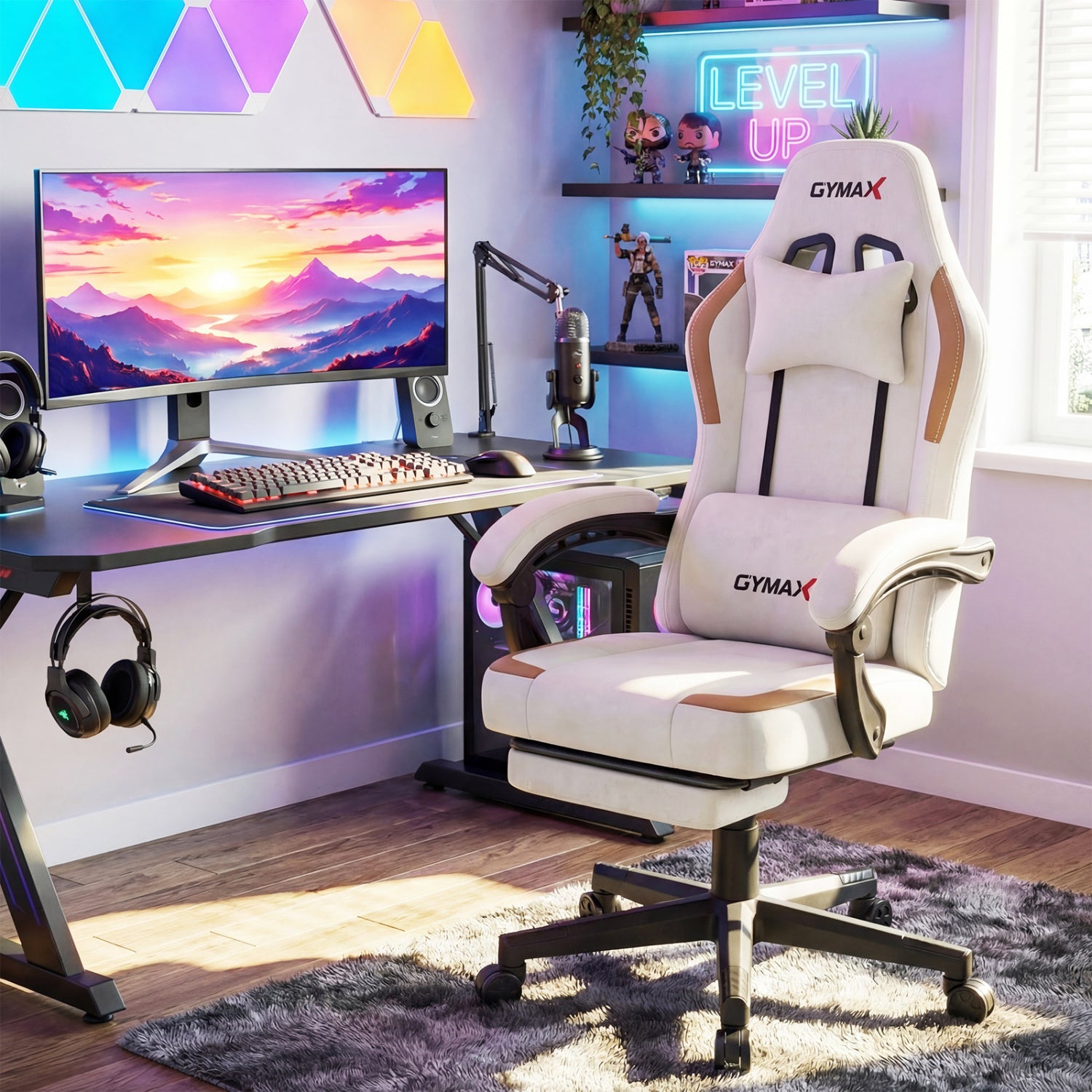 Ergonomic Video Game Chair With Headrest, Beige Gaming Chairs at Gallery Canada