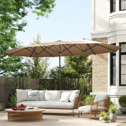 174" Double-Sided Sun Umbrella, Patio Sun Shade, Solar LED Light, Khaki Double-sided Umbrellas at Gallery Canada