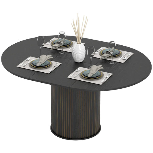 Extendable Kitchen Table, 43.5"-59", Black Wood Grain, Pedestal Base, Black Dining Tables Black Wood Grain at Gallery Canada