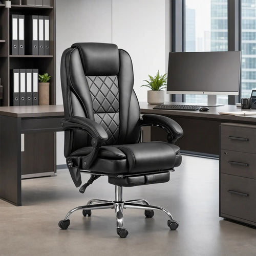 Massage Office Chair, Reclining Computer Chair, Adjustable Height, Footrest, Black