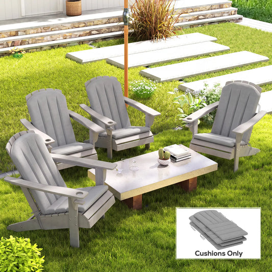 Set Of 4 Patio Chair Cushions, High Back Adirondack, High-Density Foam, Grey