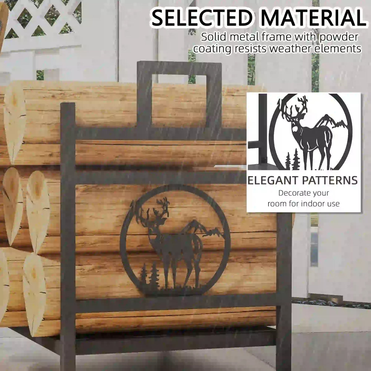 Decorative Firewood Rack, Steel Log Holder, 19.7" x 13.4" x 17.7", Black Firewood Racks at Gallery Canada