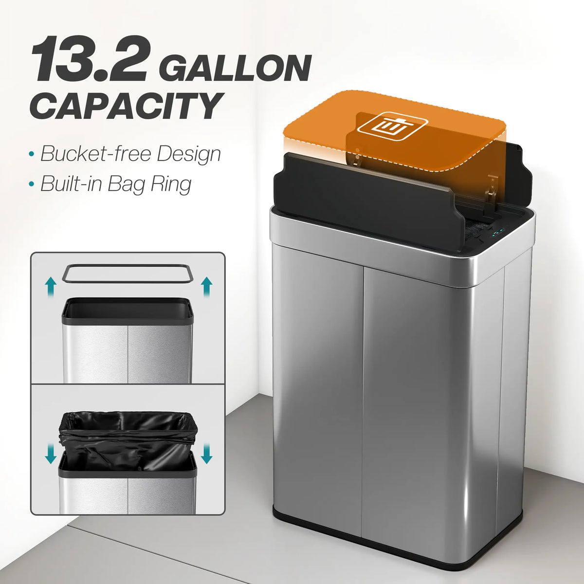 14.5 Gallon Sensor Can, Automatic Garbage Can, Stainless Steel, Silver Household Supplies at Gallery Canada
