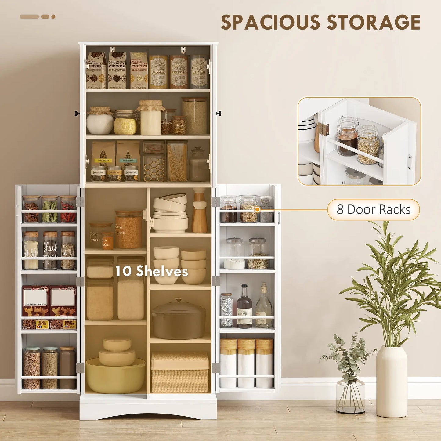 64" Tall Kitchen Pantry Cabinet, 10 Shelves, White Kitchen Pantry Cabinets at Gallery Canada