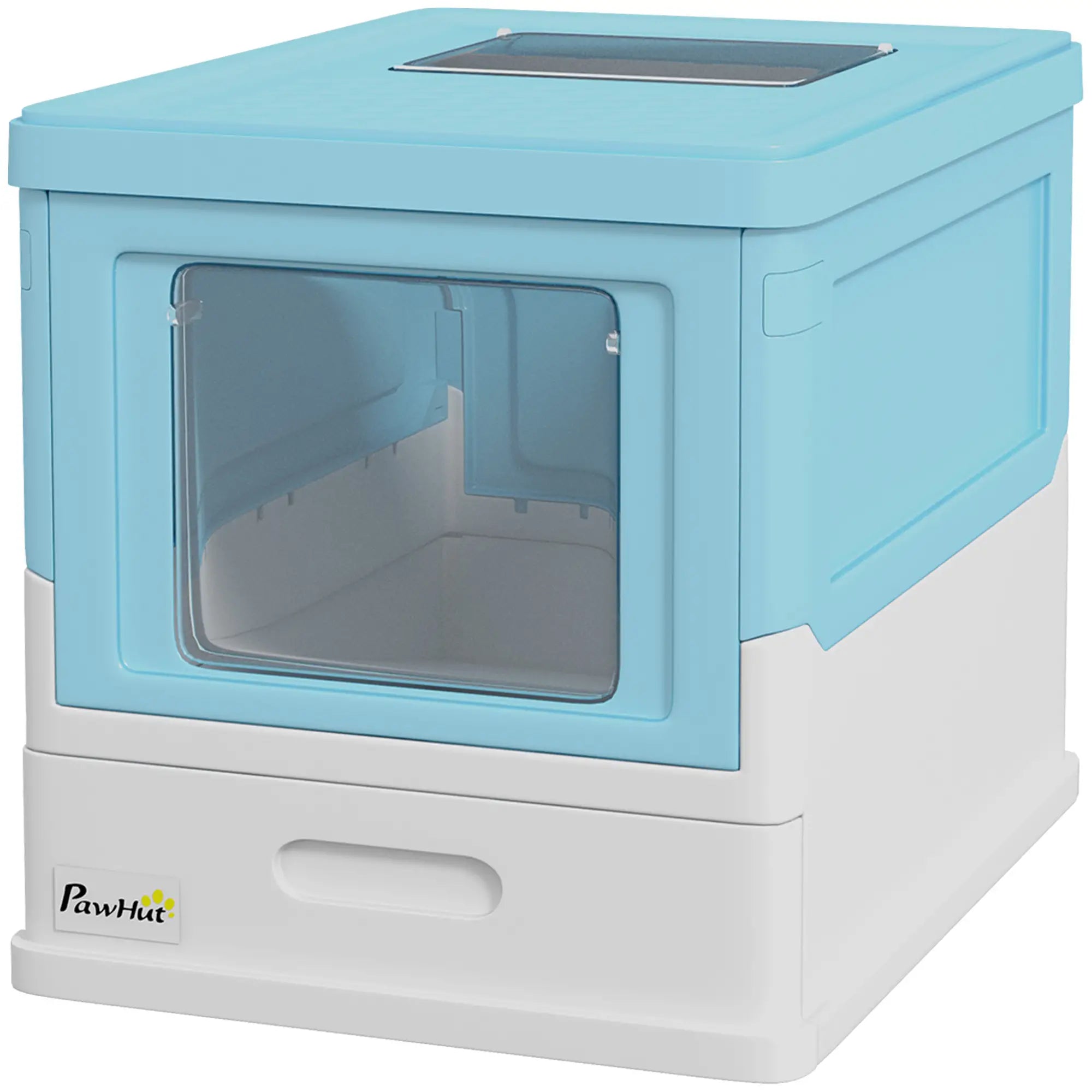 Top Entry Enclosed Kitty Litter Box with Scoop, Tray, Blue Cat Litter Box Enclosures Blue and White at Gallery Canada