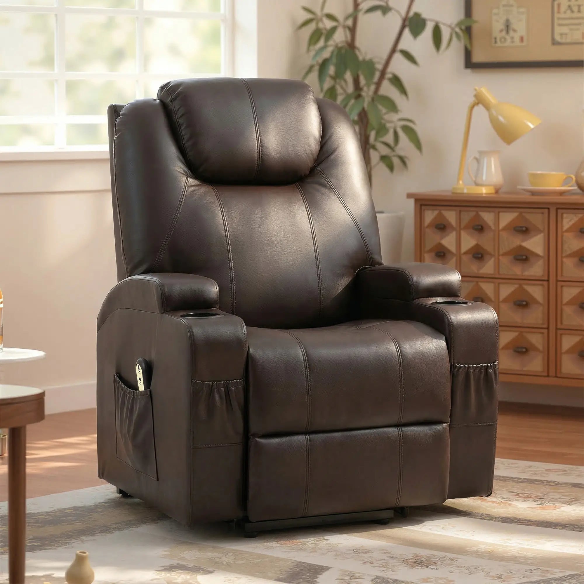 Power Lift Recliner Chair, PU Leather, Remote Control, Brown Electric Power Lift Chairs at Gallery Canada