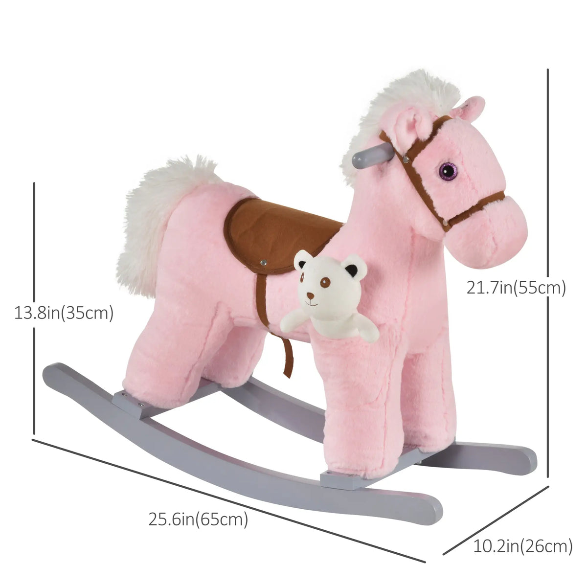 Kids Plush Ride-On Rocking Horse, Soft Bear Toy, Realistic Sounds, Pink Rocking Horses at Gallery Canada