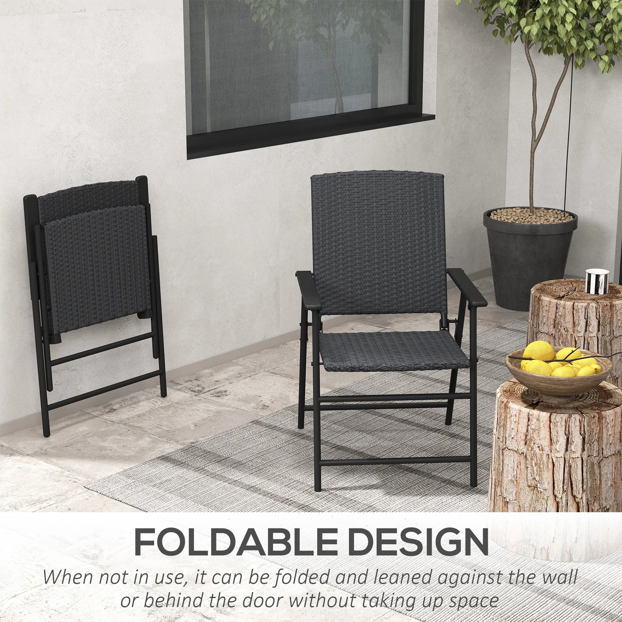 Outdoor Wicker Dining Chair Set, 2, Steel Frame, Black Patio Chairs at Gallery Canada