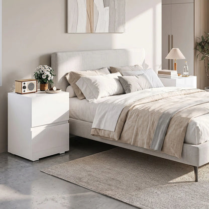 Modern Nightstand Set of 2, Narrow Bedside Table with 2 Drawers, White Bedside Tables at Gallery Canada